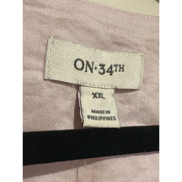 On-34th XXL Pink and Yellow Leaf Print Summer Midi Dress, Open Back, NWT - Picture 9 of 16